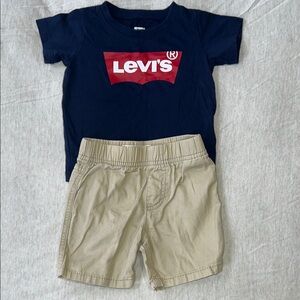 Levi's Navy Graphic Tee with Red Logo and Khaki Shorts Set Americana